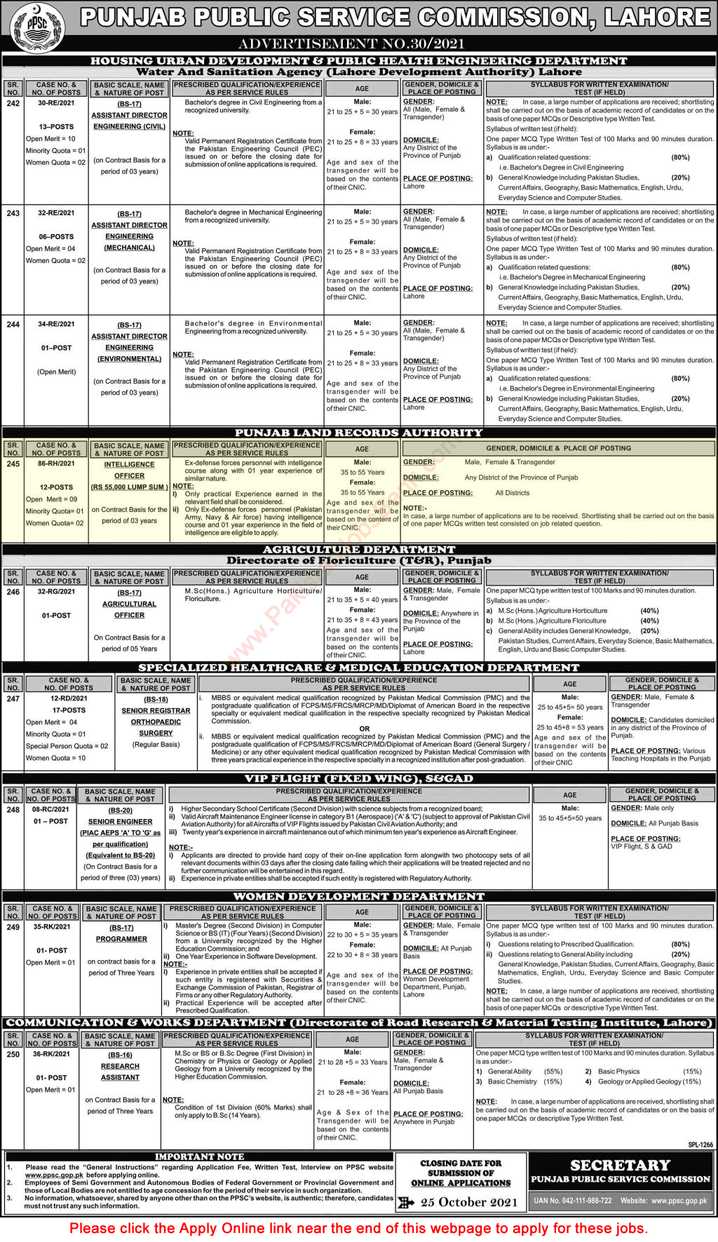Intelligence Officer Jobs in Punjab Land Records Authority October 2021 PPSC Online Apply Latest