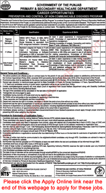 Primary and Secondary Healthcare Department Punjab Jobs 2022 March NTS Online Apply Latest