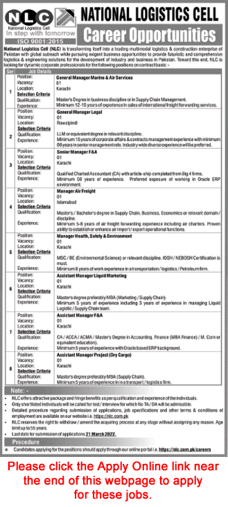 NLC Jobs March 2022 Apply Online Assistant Managers & Others National Logistics Cell Latest