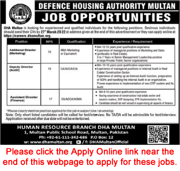 DHA Multan Jobs 2022 March Apply Online Defence Housing Authority Latest