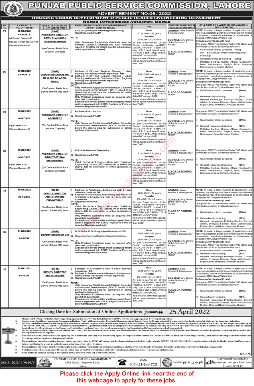 Deputy / Assistant Director Jobs in Multan Development Authority April 2022 PPSC Apply Online Latest