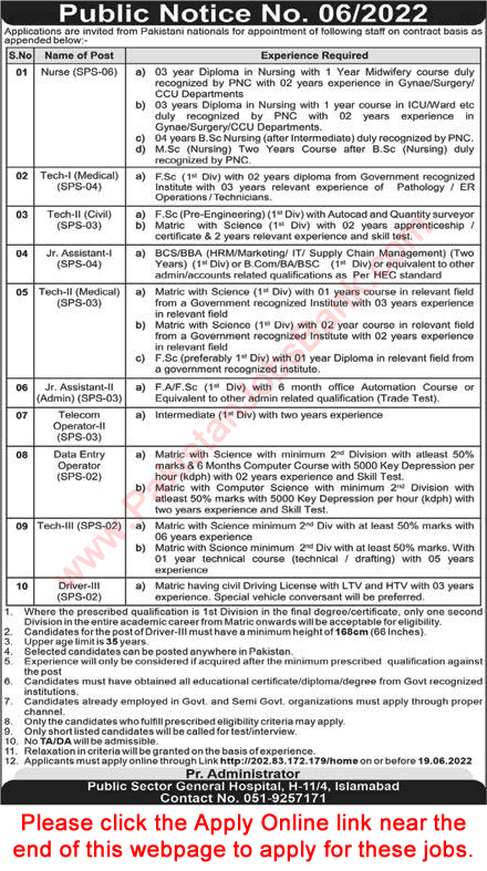 PAEC General Hospital Islamabad Jobs 2022 June Apply Online Technicians, Junior Assistants & Others Latest