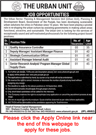 The Urban Unit Lahore Jobs September 2022 Apply Online Quality Assurance Controller & Others Latest