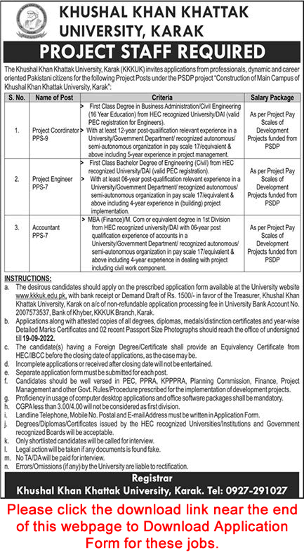 Khushal Khan Khattak University Karak Jobs 2022 September Application Form Accountant & Others Latest