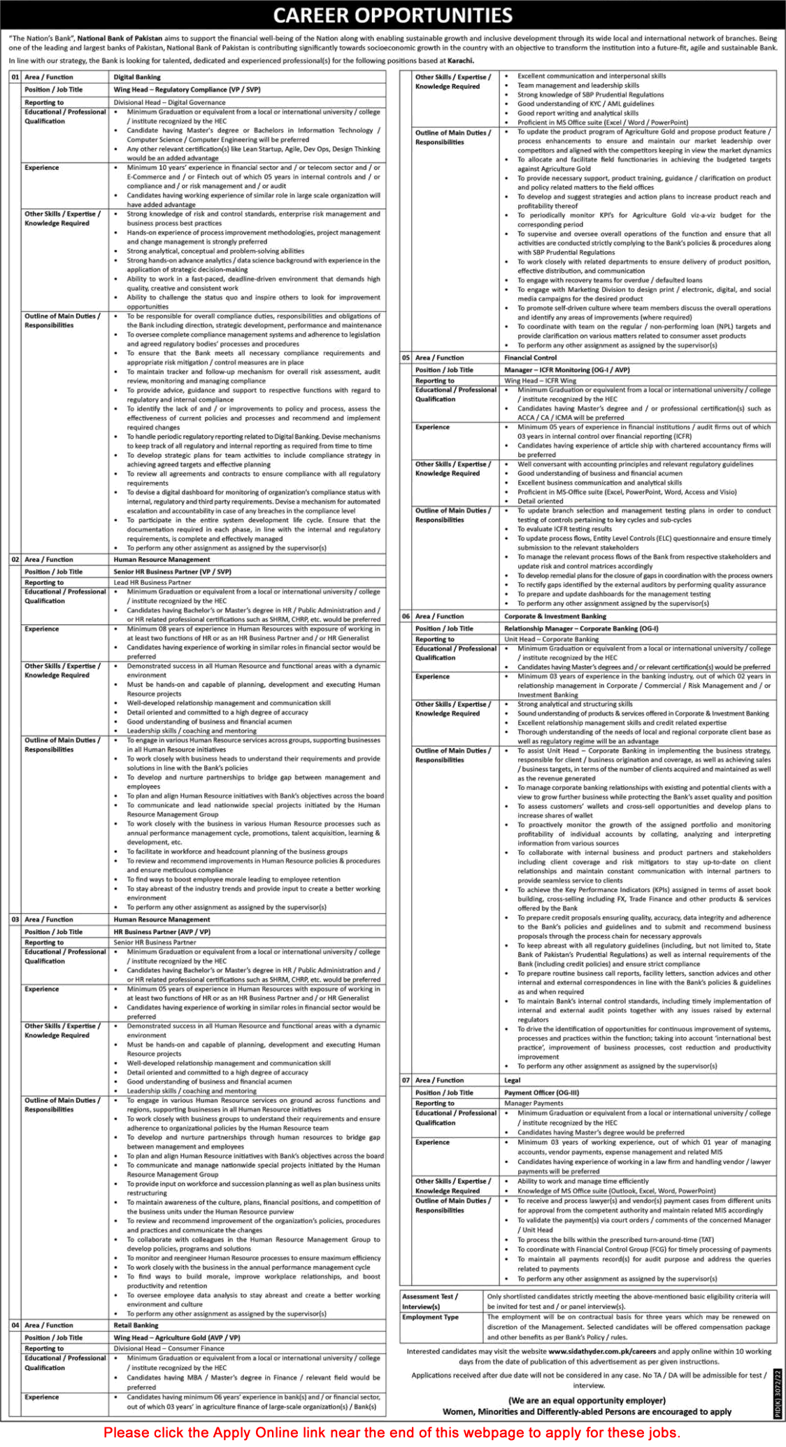 National Bank of Pakistan Jobs 2023 April / May Apply Online Relationship Manager & Others Latest