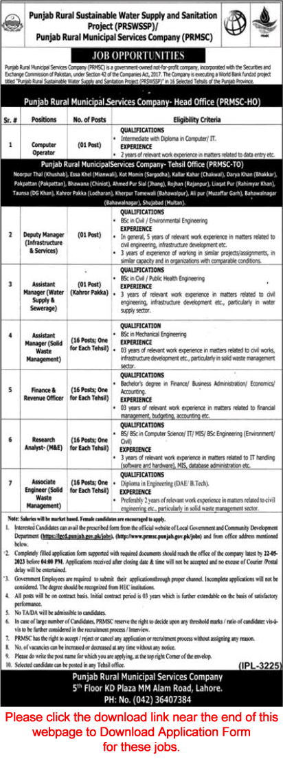 Punjab Rural Municipal Services Company Jobs May 2023 Application Form Assistant Managers & Others Latest