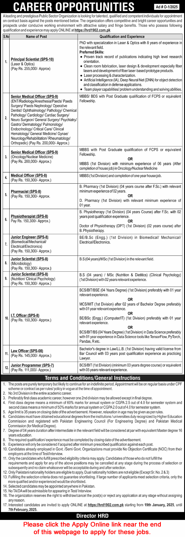 Public Sector Organization Jobs 2025 hrd1902 com pk Apply Online PAEC Medical Officers, Junior Engineers / Scientists & Others Latest