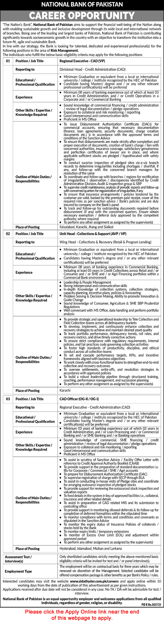 National Bank of Pakistan Jobs March 2026 Apply Online CAD Officers, Regional Executives & Unit Head NBP Latest
