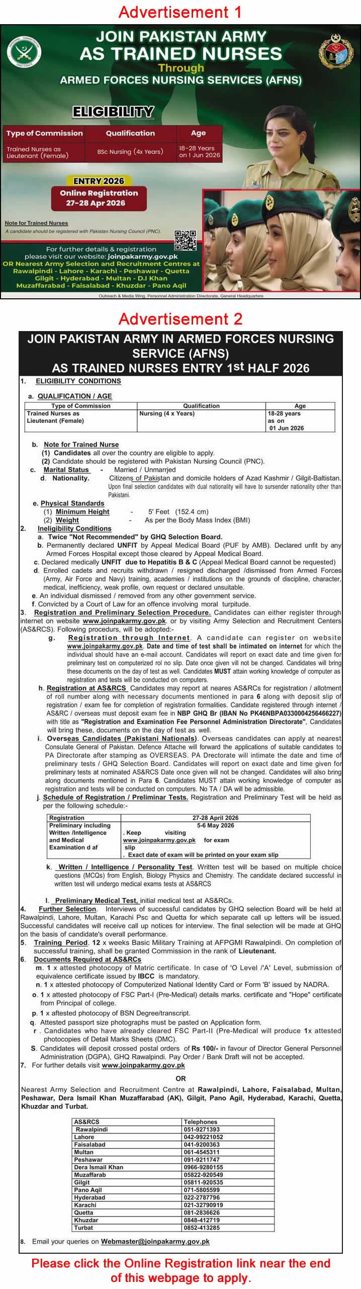 Join Pakistan Army as Nurse in AFNS 2026 April / May Online Registration Armed Forces Nursing Services Latest