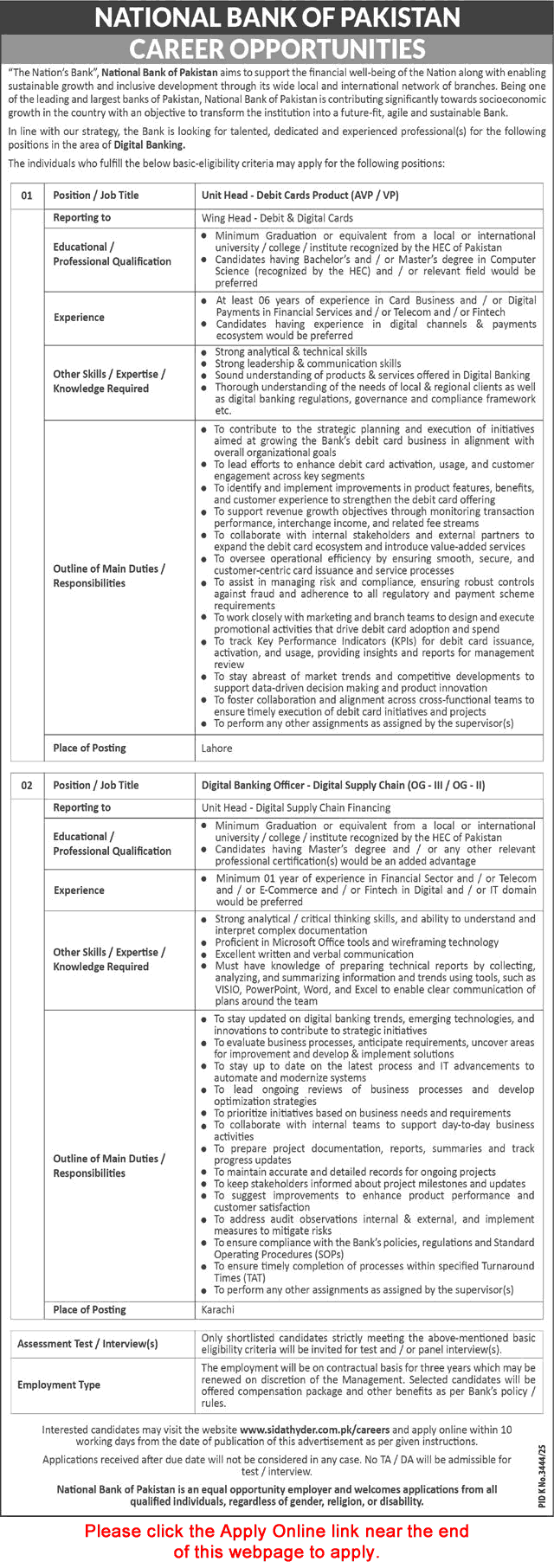 National Bank of Pakistan Jobs May 2026 Apply Online Digital Banking Officer & Unit Head Latest