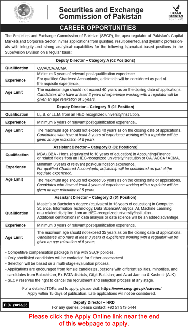 SECP Islamabad Jobs May 2026 Apply Online Assistant / Deputy Directors Securities and Exchange Commission of Pakistan Latest