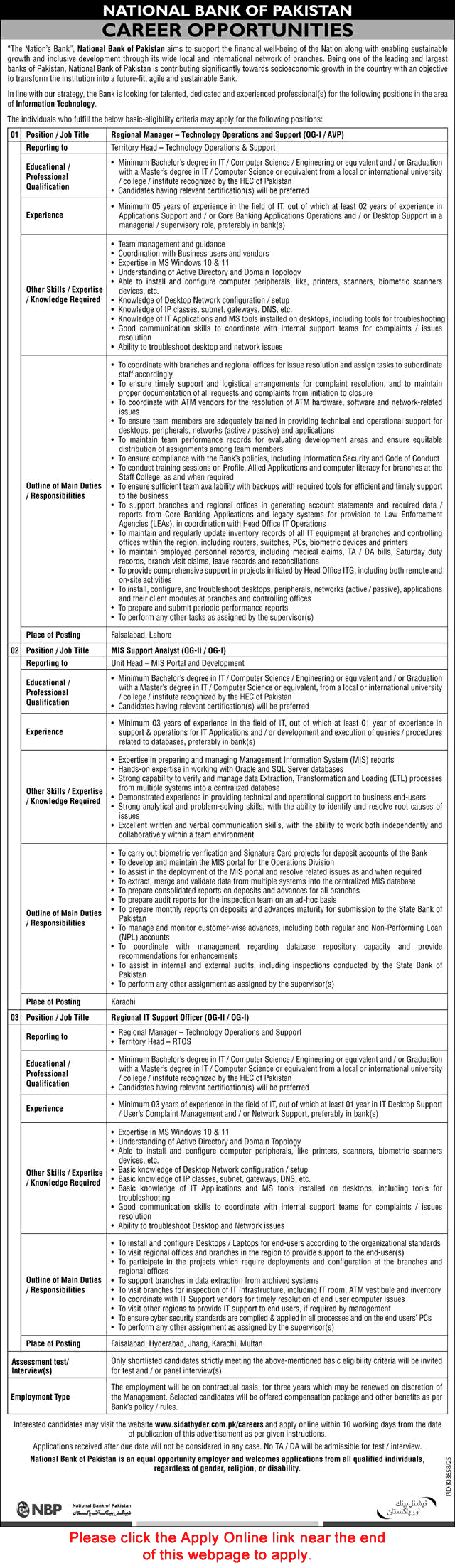 National Bank of Pakistan Jobs May 2026 Apply Online IT Support Officers & Others NBP Latest