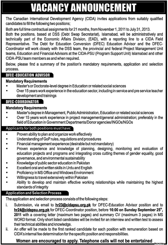 Vacancies Announcement in CIDA