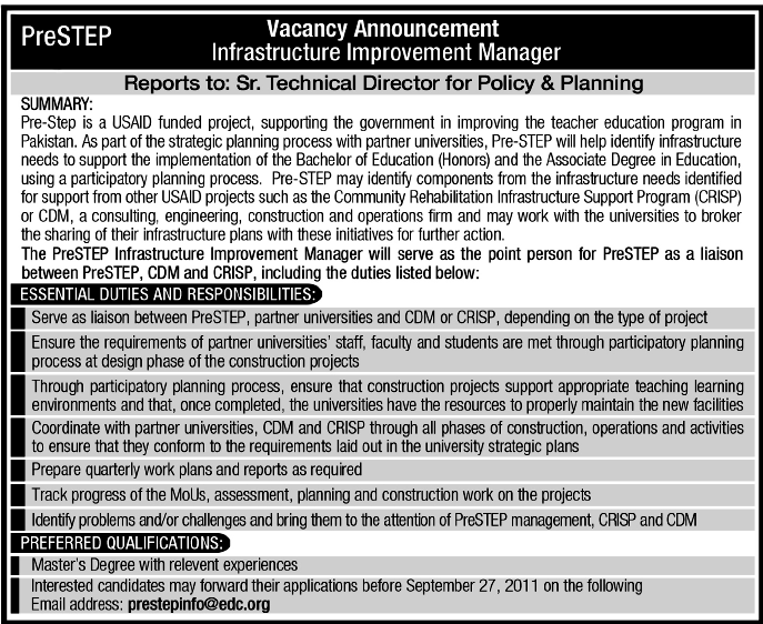 Vacancy Announcement in PreSTEP