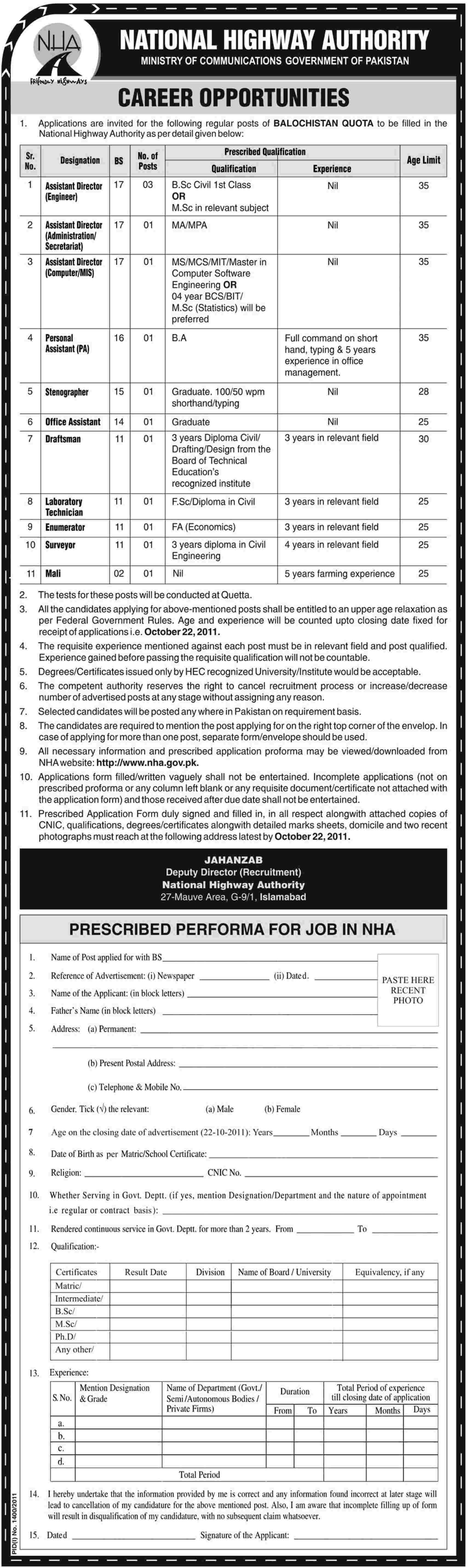 National Highway Authority Career Opportunities