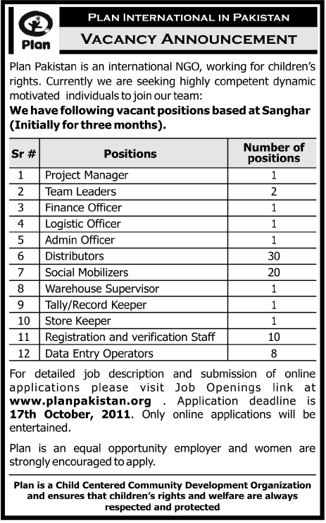 Plan International Vacancy Announcement