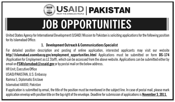 Development Outreach & Communications Specialist Required by USAID