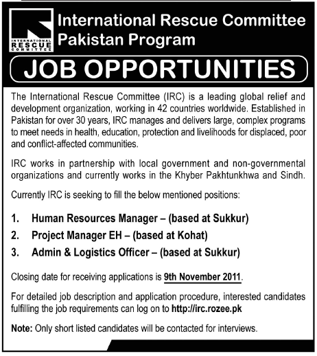 International Rescue Committee Pakistan Program Job Opportunities