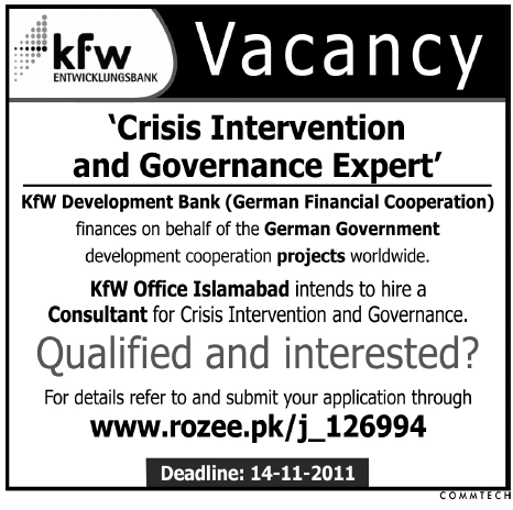 KfW Development Bank Required the Services of Crisis Intervention and Governance Expert