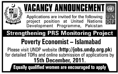 UNDP Required Poverty Economist Islamabad