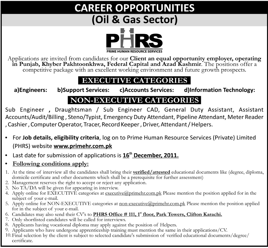 PHRS, Oil and Gas Sector Jobs Opportunity
