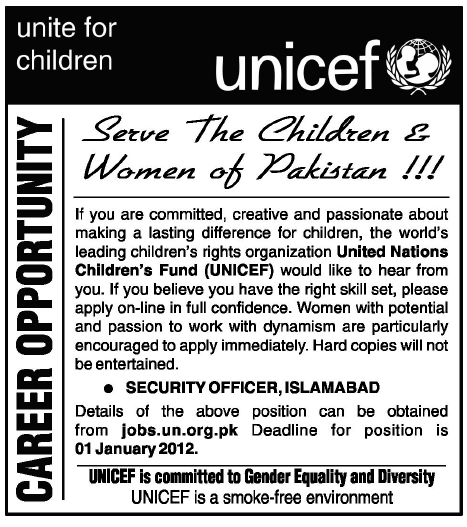 UNICEF Required the Services of Security Officer in Islamabad