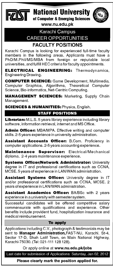 FAST Karachi Campus Jobs Opportunities