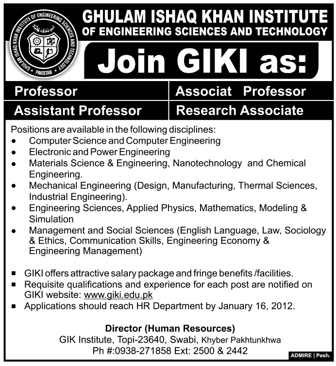 GIKI Jobs Opportunities