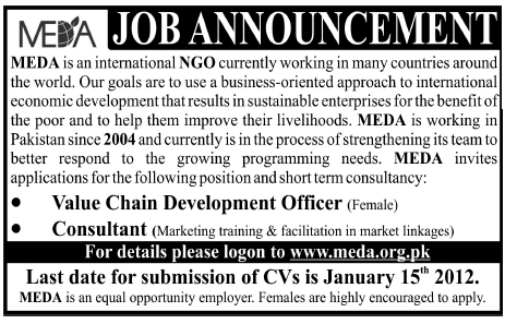 MEDA Required Value Chain Development Officer and Consultant