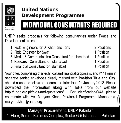 UNDP Required Consultants