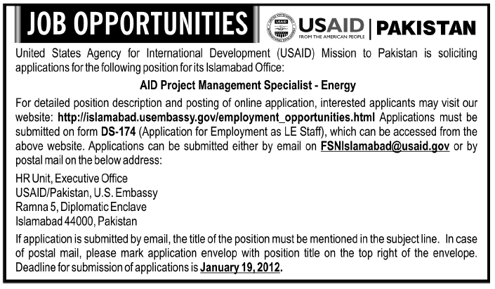 USAID Required the Services of AID Project  Management Specialist-Energy
