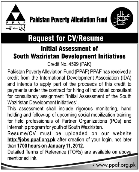 Pakistan Poverty Alleviation Fund Required Consultant