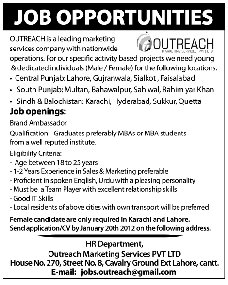 Outreach Marketing Services Pvt Ltd Required Brand Ambassadors