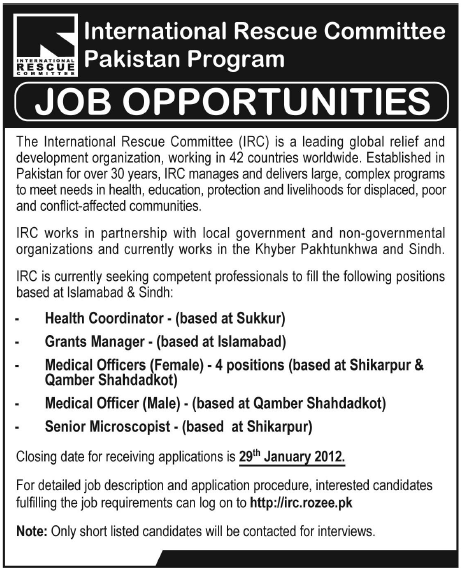 International Rescue Committee Pakistan Program Job Opportunities