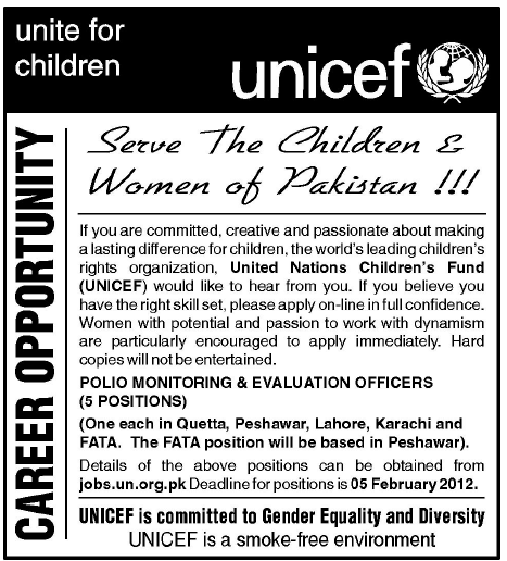 UNICEF Required the Services of Polio Monitoring & Evaluation Officers