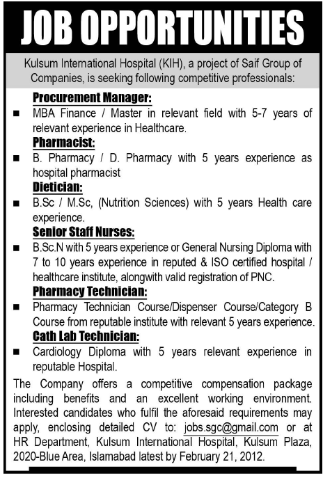 Kulsum International Hospital (KIH) Jobs Opportunity