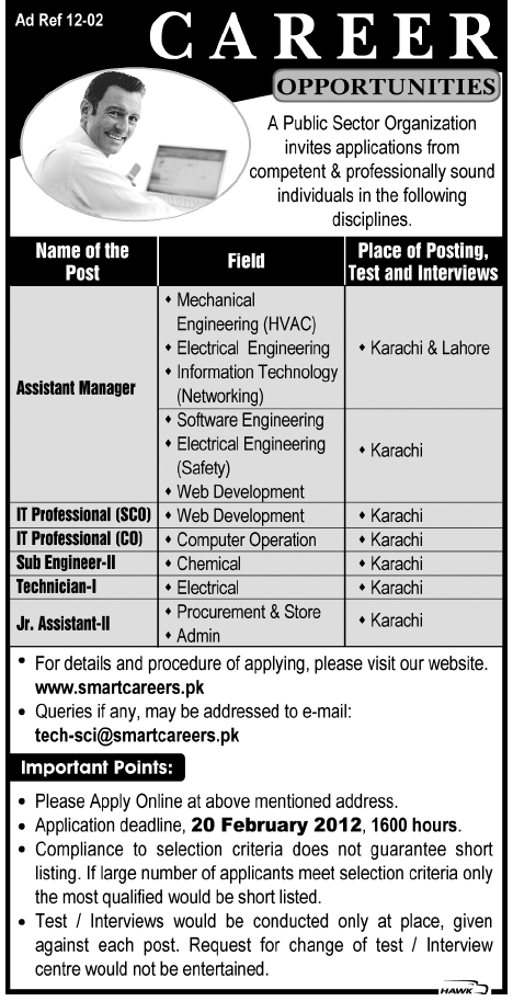 Public Sector Organization Required Professionals for Lahore and Karachi