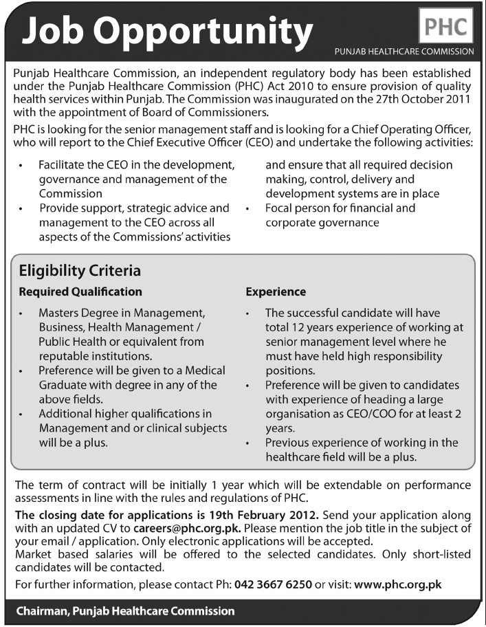 Punjab Healthcare Commission Jobs Opportunity