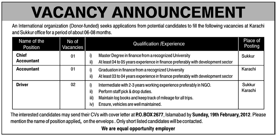 An International Organization Required Accounts Personnels and Drivers