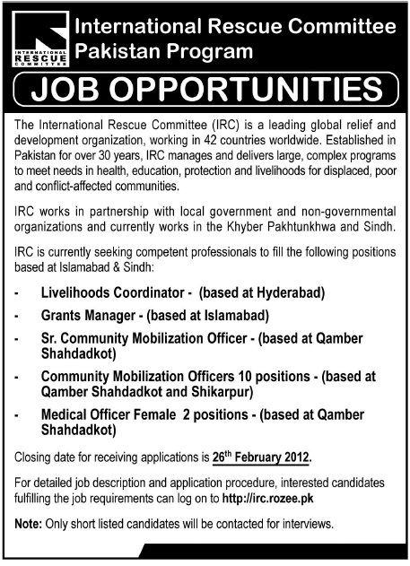 International Rescue Committee Pakistan Program Jobs Opportunity