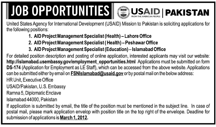 USAID Required AID Project Management Specialists