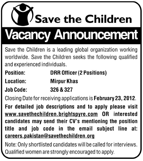 Save the Children Required DRR Officers