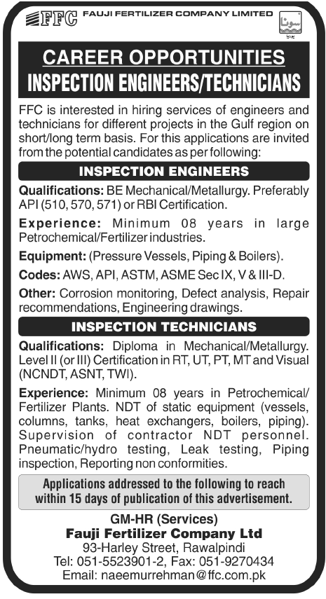 Fauji Fertilizer Company Limited Jobs Opportunity