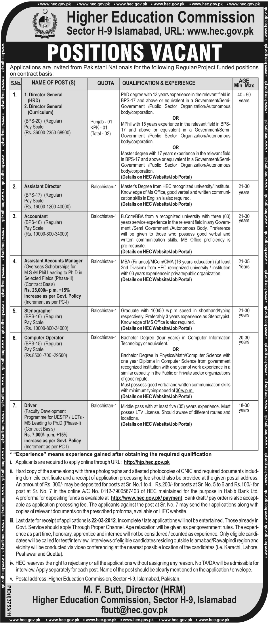 Higher Education Commission, Islamabad Jobs Opportunity