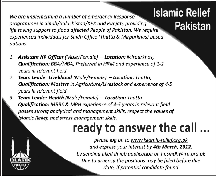 Islamic Relief Pakistan Jobs Opportunity