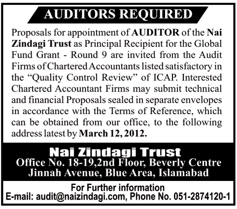 Nai Zindagi Trust Required Auditors