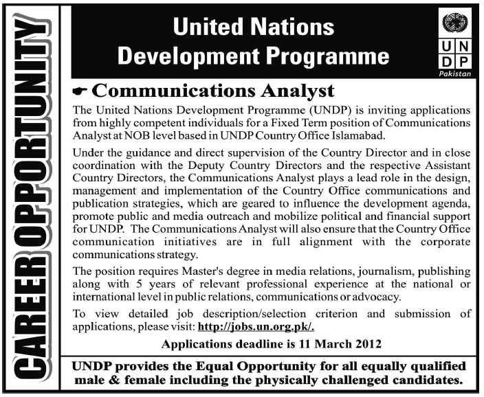 United Nations Development Programme Required the Services of Communications Analyst