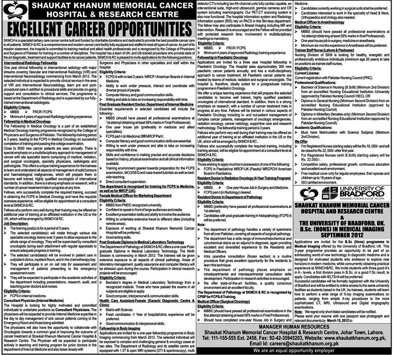 Shaukat Khanum Memorial Cancer Hospital & Research Centre Jobs Opportunity