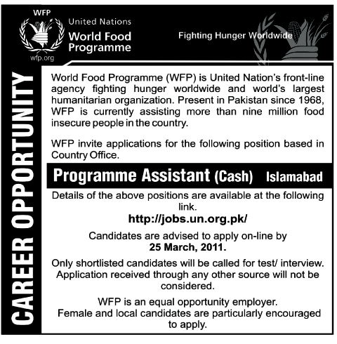 WFP (UN Jobs) Requires Programme Assistant-Cash