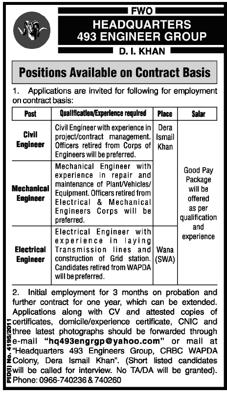 FWO Headquarters 493 Engineer Group (Govt) Jobs
